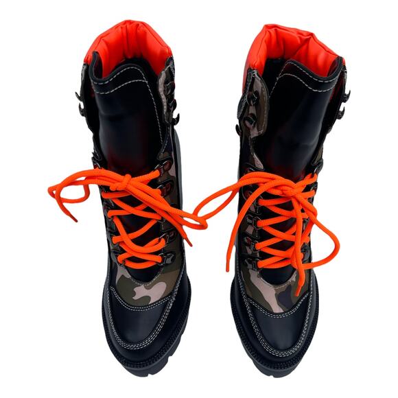 Azalea Wang Camouflage Black Lace Up Block Heeled Platform Boots Size 8 New - Picture 3 of 7